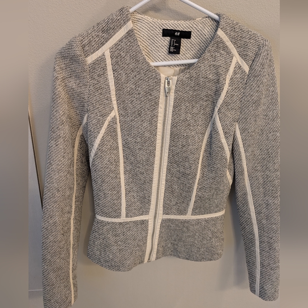 H&M Gray and White Textured Blazer